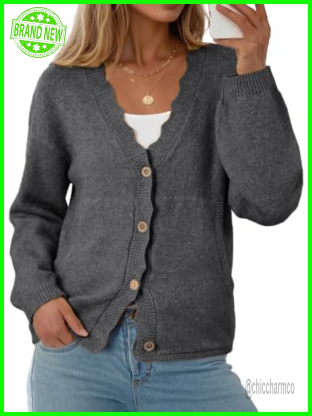 Oversized Button Up Knit Cardigan Sweater with Pockets